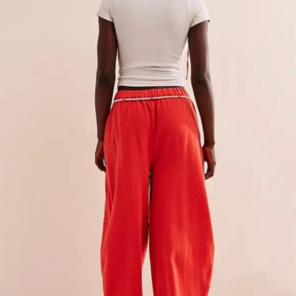 Free People Kayden Trousers Poppy Red Pull On Free-est Mid Rise Beach Pants S - Picture 2 of 2
